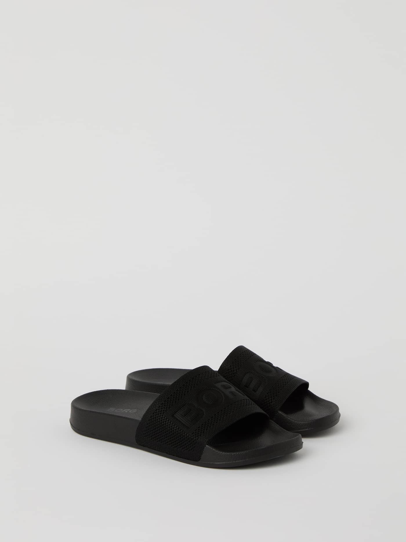 Womens Sandal Knox Knit i svart med mjuk stickad ovandel, ton-i-ton Borg-logotyp och dämpad fotbädd i gummi. - Image 1