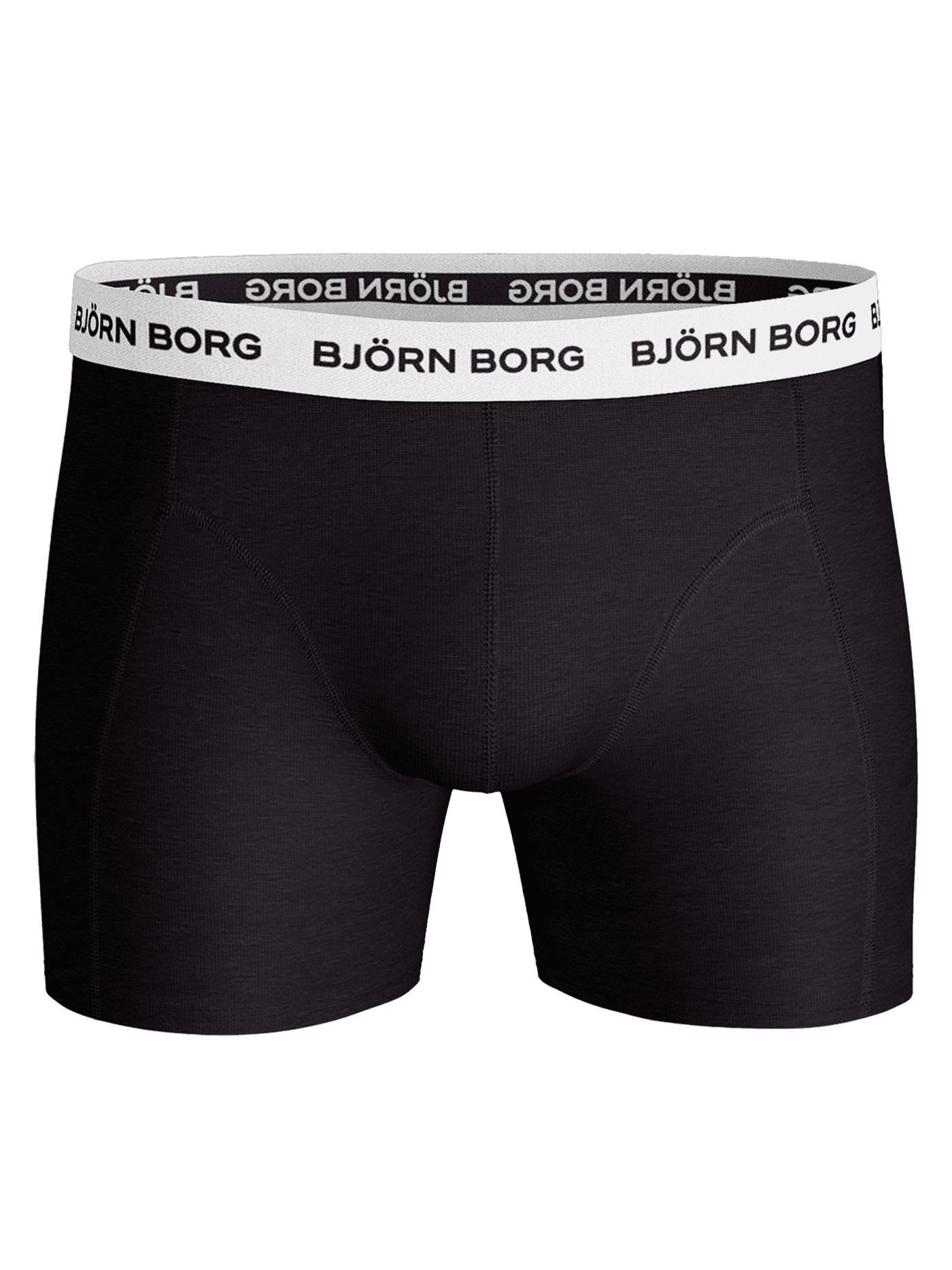 Front view of Cotton Stretch Boxers 3-pack in Black, with white waistband, black logos, and functional boxer briefs fit. - Image 2