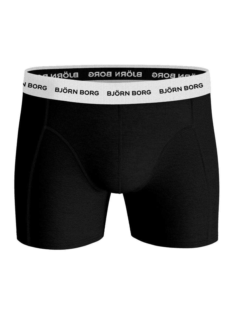 Front view of the black Björn Borg Cotton Stretch Boxers 3-pack for men with a white logo waistband and a boxer brief fit. - Image 4