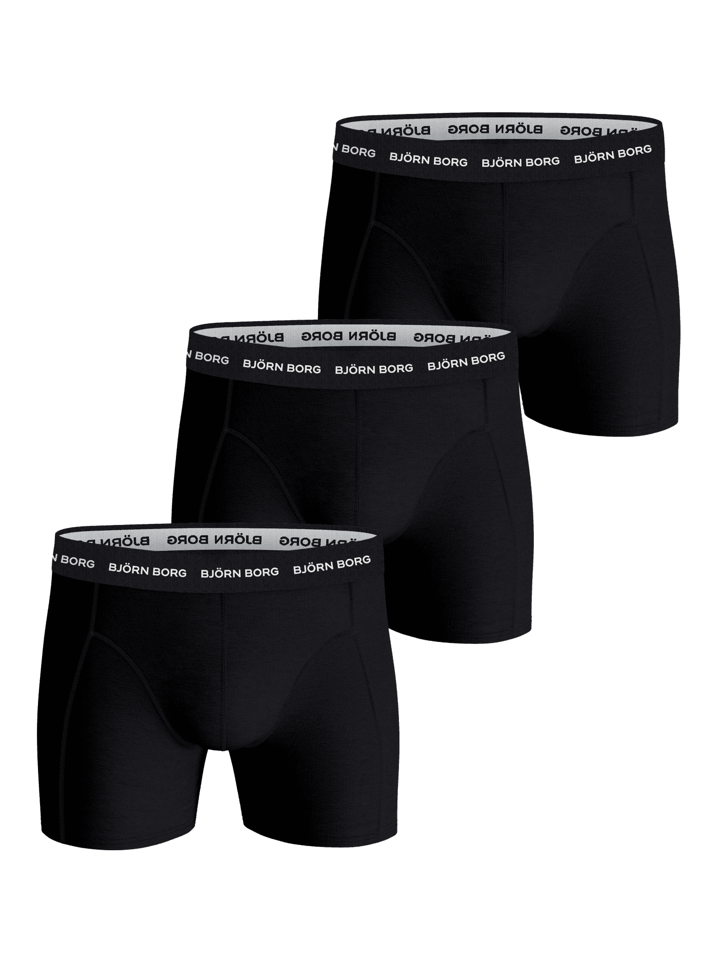 Cotton Stretch Boxers 3-pack featuring black boxer briefs in a soft cotton stretch fit with a white Björn Borg logo. - Image 1