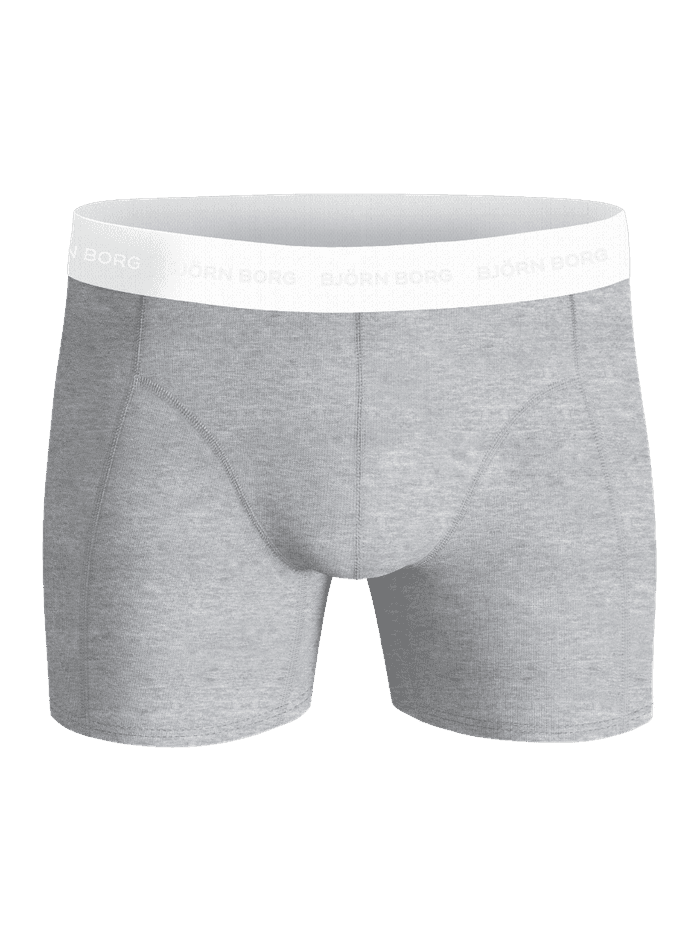 Vue de face du Cotton Stretch Boxers 3-pack noir, blanc et gris chiné en coton extensible avec ceinture à logo blanc. - Image 5