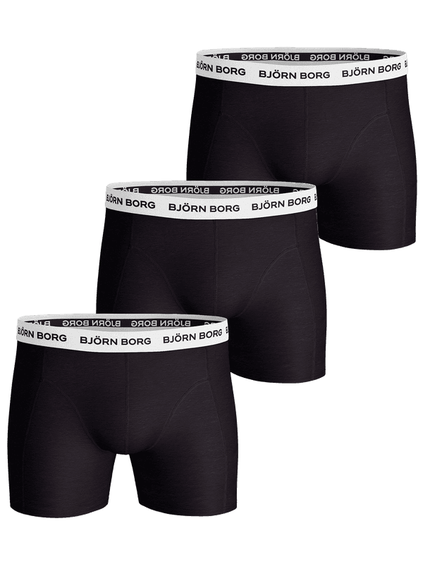 Cotton Stretch Boxers 3-pack i svart med tre par mjuka boxerkalsonger i bomullsstretch och vit logotyp.