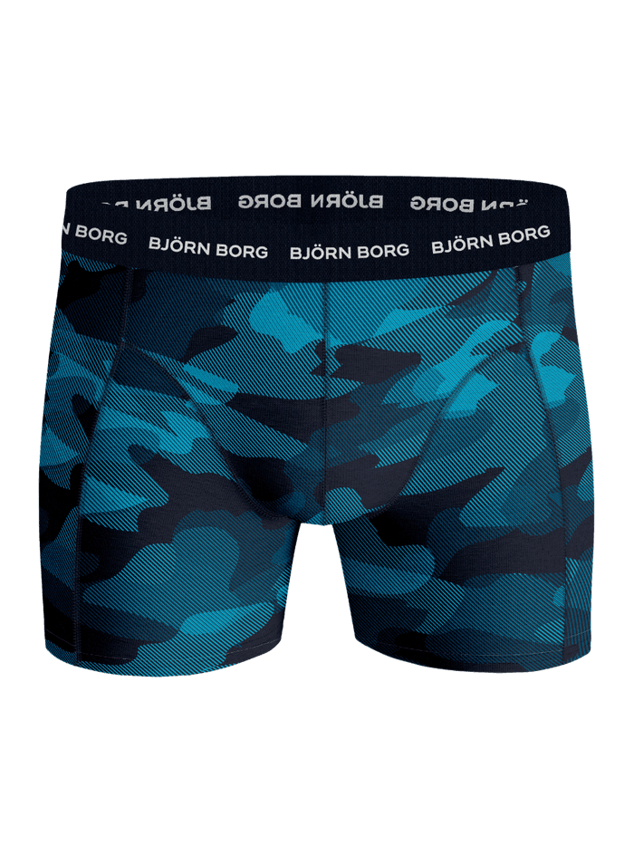 Cotton Stretch Boxers 3-pack en Bleu avec imprimé camouflage et logos blancs en coton extensible de qualité. - Image 4