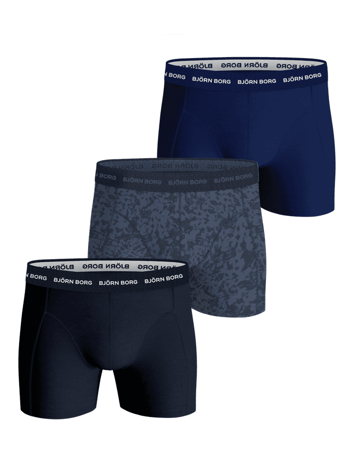 Cotton Stretch Boxers 3-pack in Blue (Blue) features soft men's boxer briefs with a camo pattern, white logo and perfect fit.