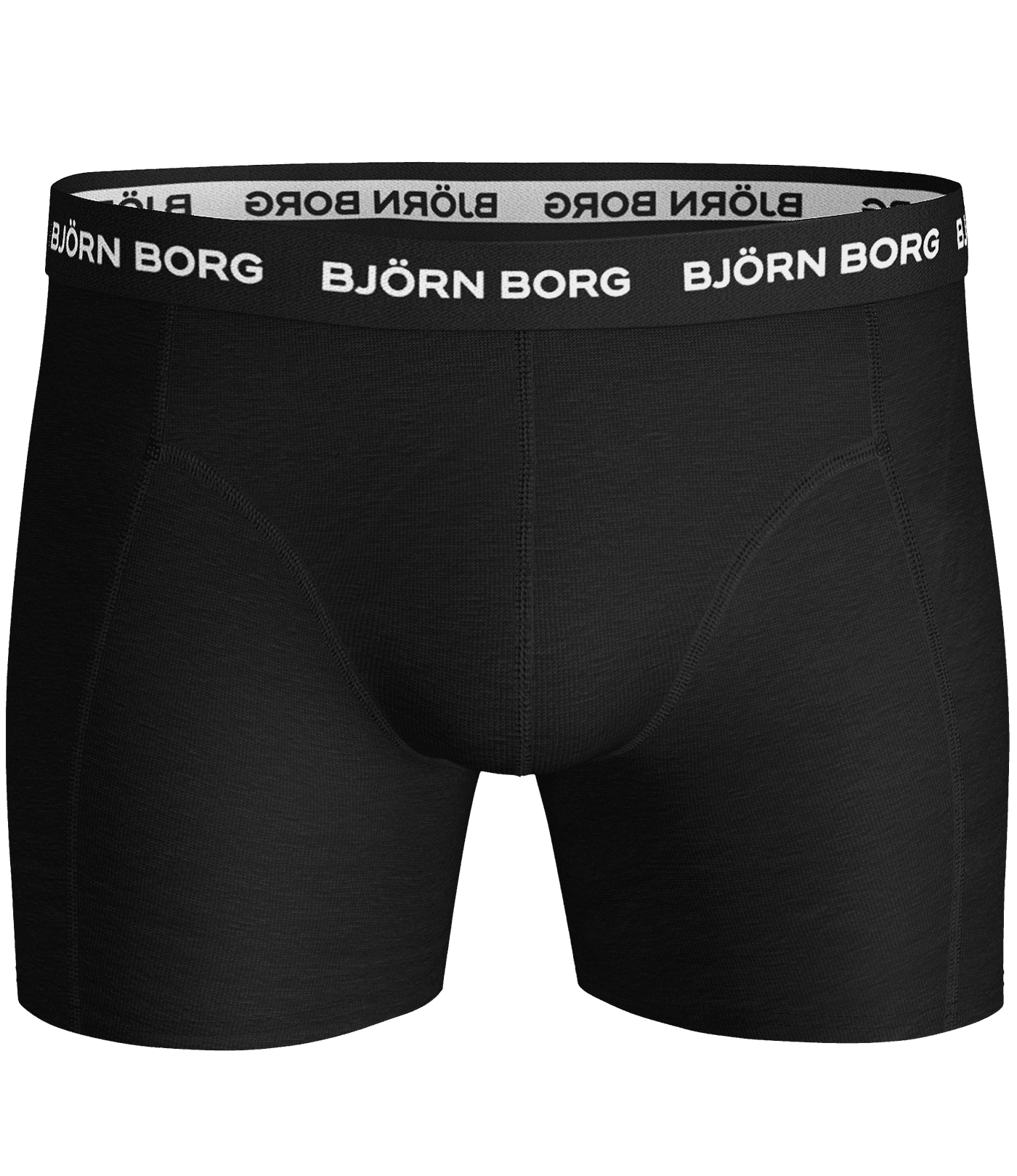 Front view of black Björn Borg Cotton Stretch Boxers 3-pack, featuring soft boxer briefs with white logo elastic waistband. - Image 2