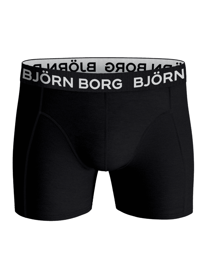 Front view of the black Björn Borg Cotton Stretch Boxers 5-pack boxer briefs with a white logo and functional fit. - Image 2