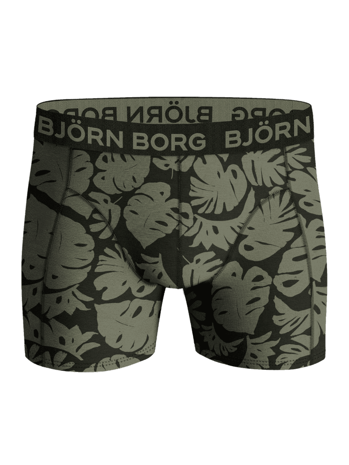 Cotton Stretch Boxers 5-pack boxer briefs in soft cotton with a green leaf print and green logo waistband. - Image 5