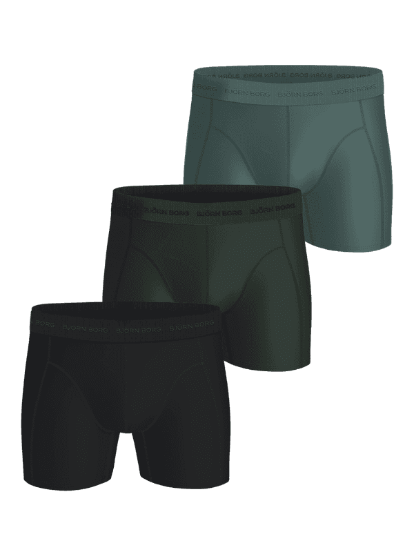 Microfiber Boxers 3-pack i grönt och svart med smidig, funktionell mikrofiber och ett mjukt logo-elastiskt midjeband.