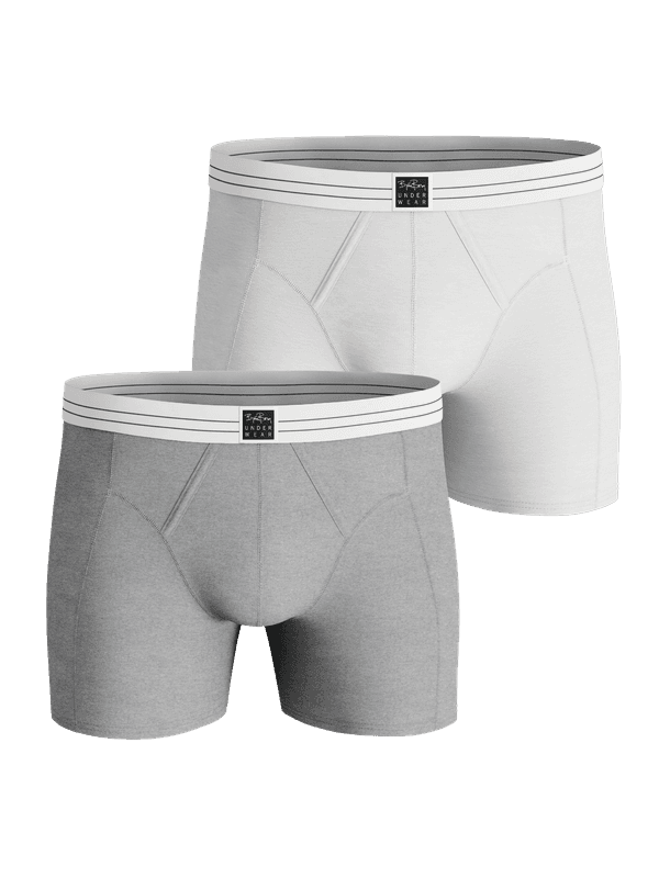 Front view of the Lenzing Ecovero Cotton Blend Boxers 2-pack in white and melange featuring soft boxer briefs.