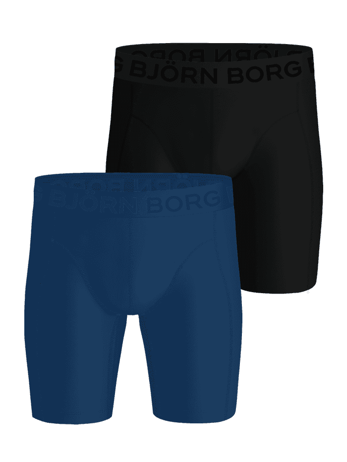 Sports Lightweight Long Boxers 2-pack in zwart en blauw van lichtgewicht microvezel voor training met logo-tailleband.
