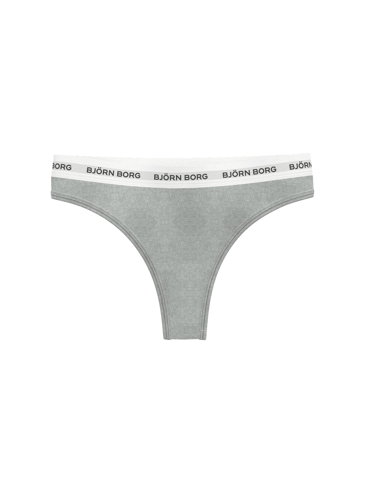 Logo Thongs 3-pack til kvinder i grå bomuldsstretch med god pasform set forfra med elastiklinning med logo. - Image 4