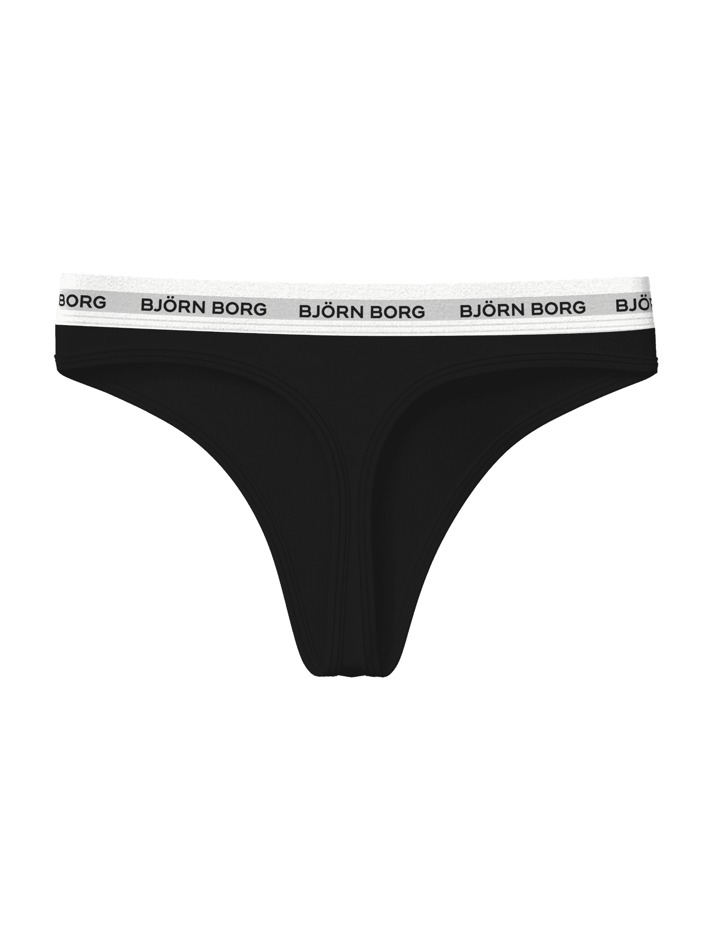 Logo Thongs 3-pack til kvinder i sort blød bomuldsstretch set forfra med tætsiddende pasform og hvid linning med logo. - Image 3