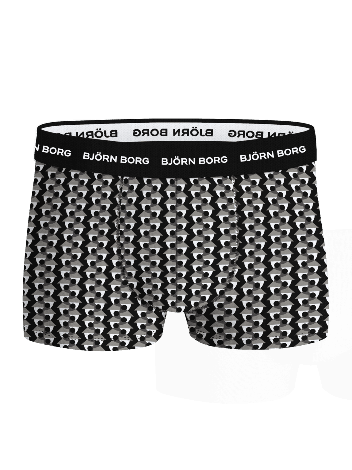 Cotton Stretch Trunks 3-pack in a black and grey geometric print, featuring a white logo and a comfortable fit. - Image 4