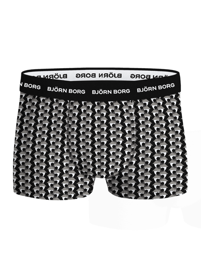 Shorty Cotton Stretch Trunks 3-pack à imprimé géométrique noir et gris avec logo blanc et coupe confortable. - Image 4