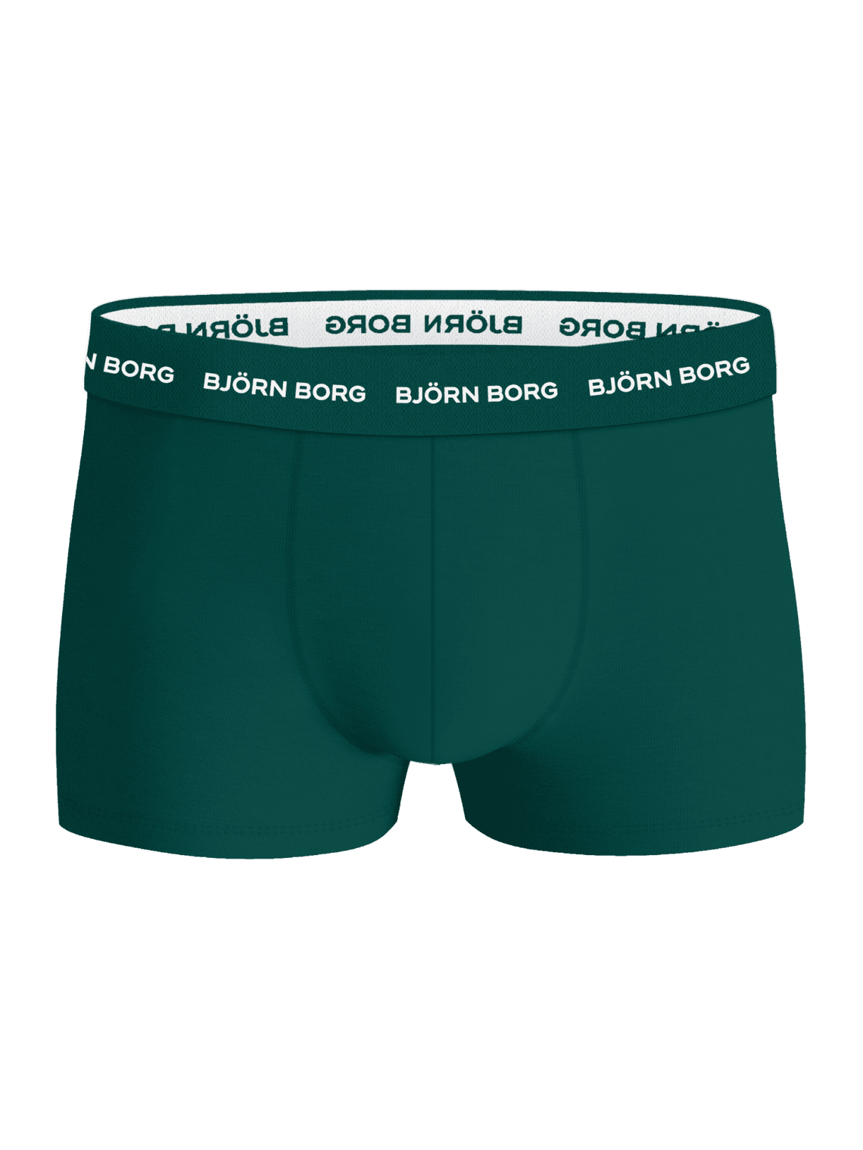 Front view of the green Björn Borg Cotton Stretch Trunks 3-pack, featuring a functional microfibre logo waistband. - Image 5