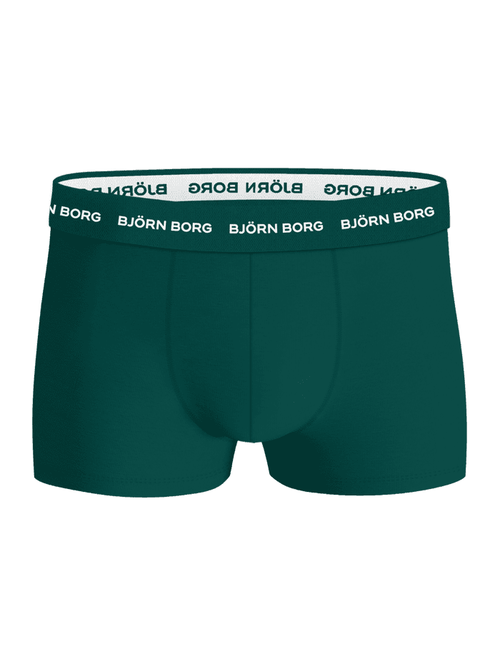 Vue de face du shorty vert Cotton Stretch Trunks 3-pack en coton extensible avec ceinture en microfibre et logo blanc. - Image 5