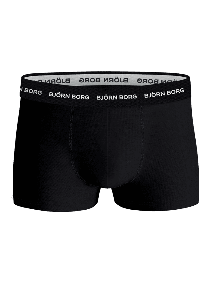 Vue de face du shorty noir Cotton Stretch Trunks 3-pack pour homme avec logo blanc et ceinture en microfibre. - Image 2