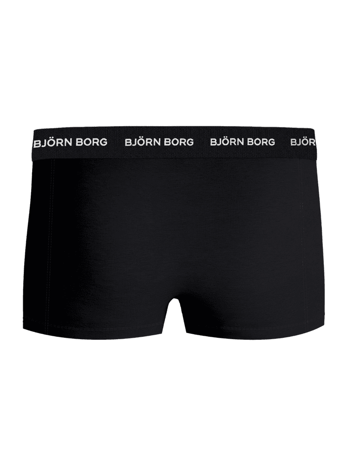 Vue de face du Cotton Stretch Trunks 3-pack noir en coton extensible avec logo blanc sur la ceinture en microfibre souple. - Image 3