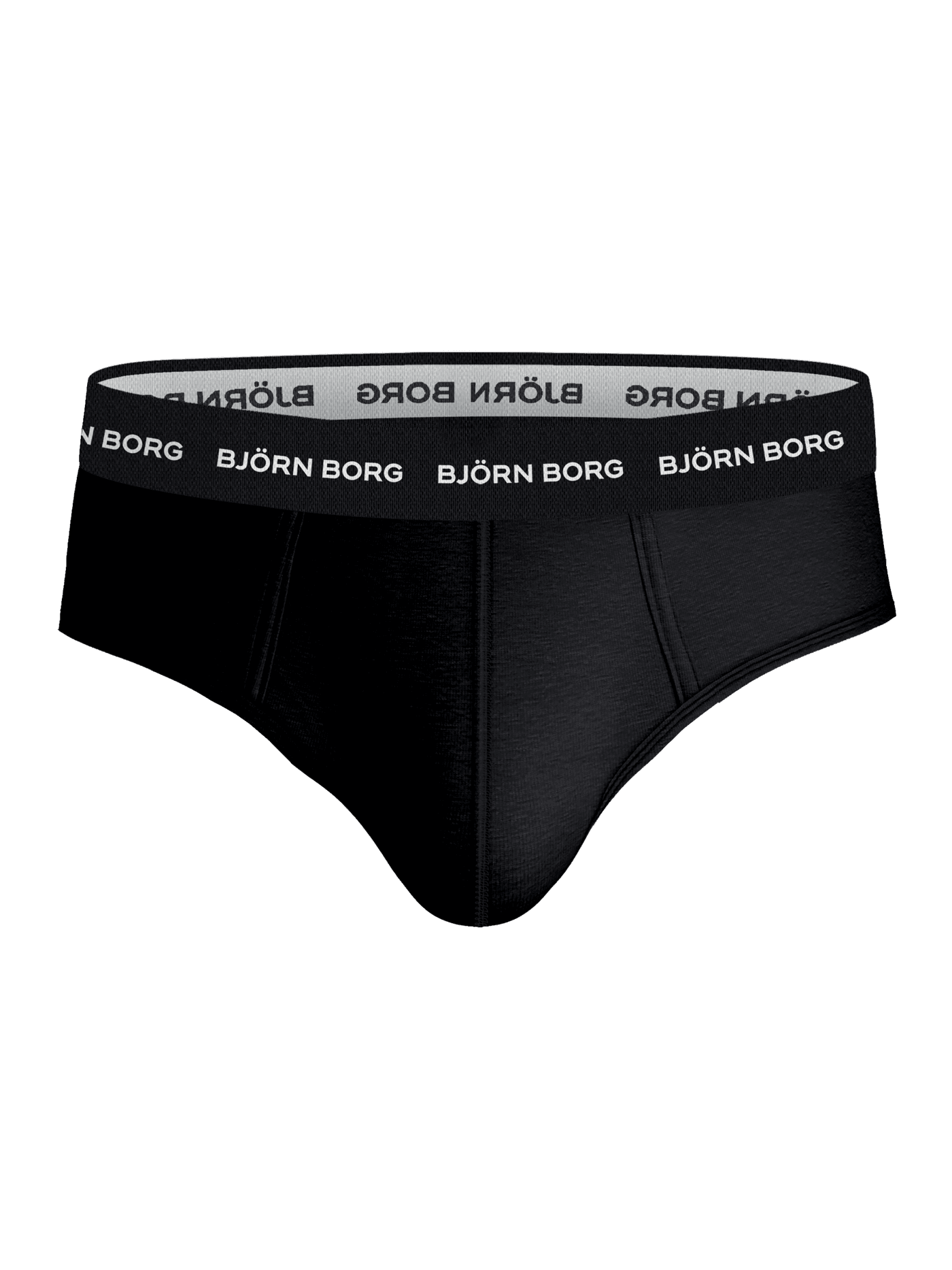 Front view of black Cotton Stretch Briefs 3-pack for men, with a soft cotton stretch quality and a white logo waistband. - Image 2