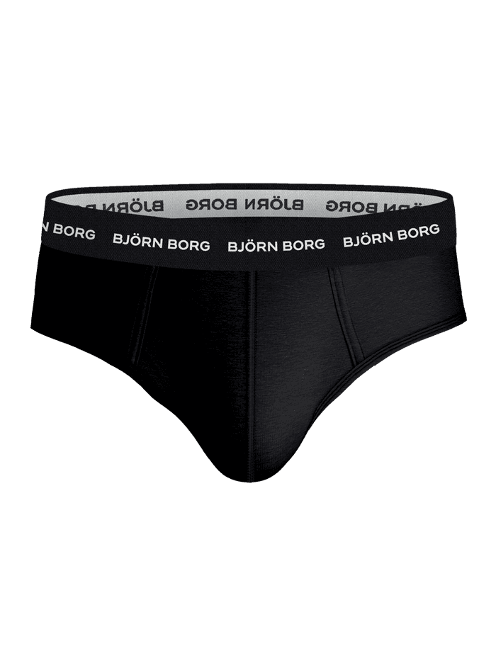 Vue de face du Cotton Stretch Briefs 3-pack noir pour homme en coton extensible de qualité avec ceinture à logo blanc. - Image 2