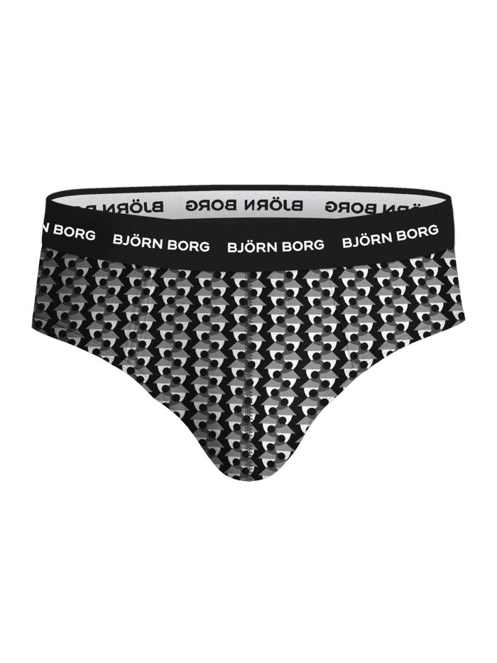 Vue de face du Cotton Stretch Briefs 3-pack imprimé noir et gris avec logo blanc sur la ceinture. - Image 4