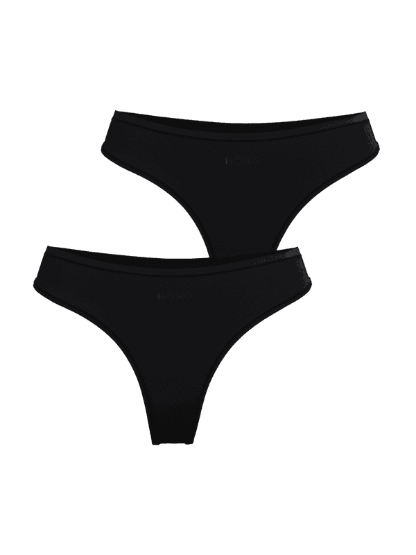 Soft Touch Thongs 2-pack in Schwarz aus weichem TENCEL™ Lyocell mit mittelhoher Taille und tonalem BORG-Logo.