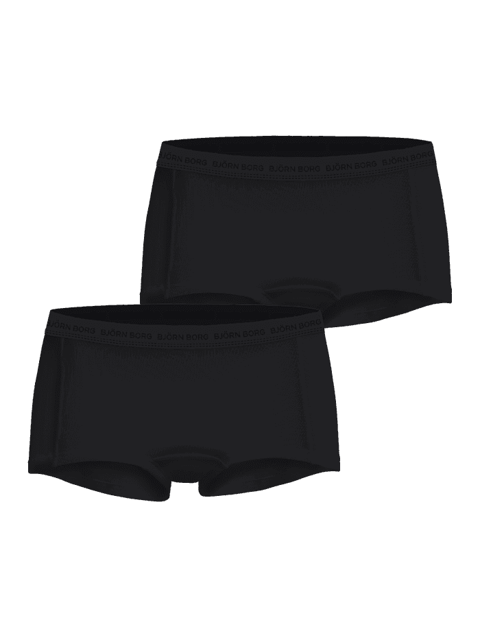 Everyday Cotton Boxers Shorts 2-pack in Black, made from soft organic cotton stretch with a grey logo waistband.