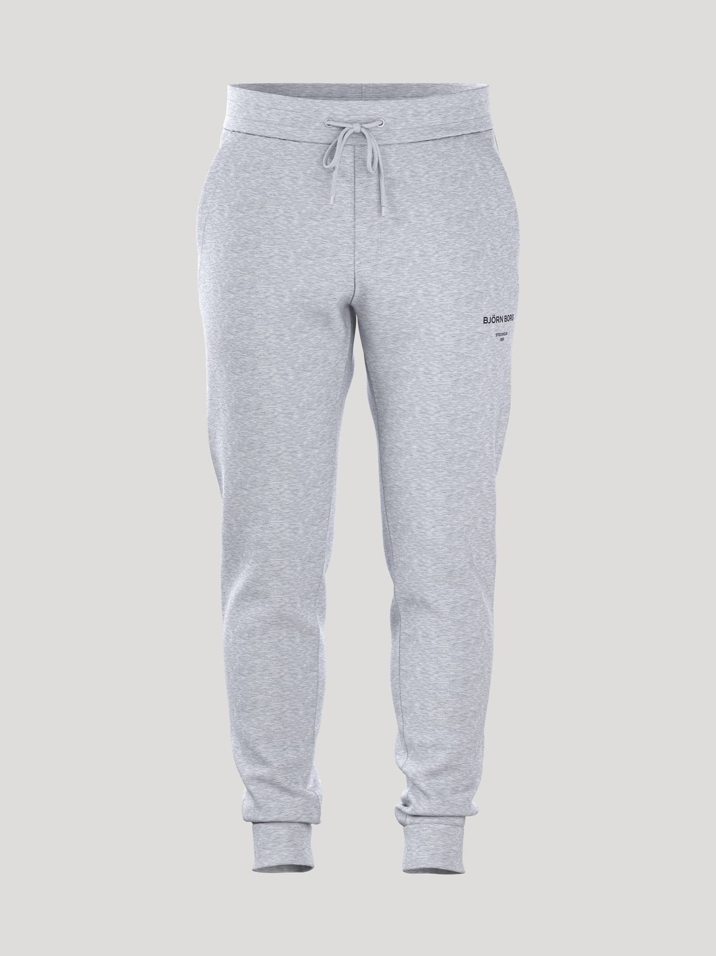 Borg Essential 1 Sweatpants in Light Grey Melange (Grijs) in vooraanzicht met zwart logo voor een stijlvolle, sportieve look. - Image 1