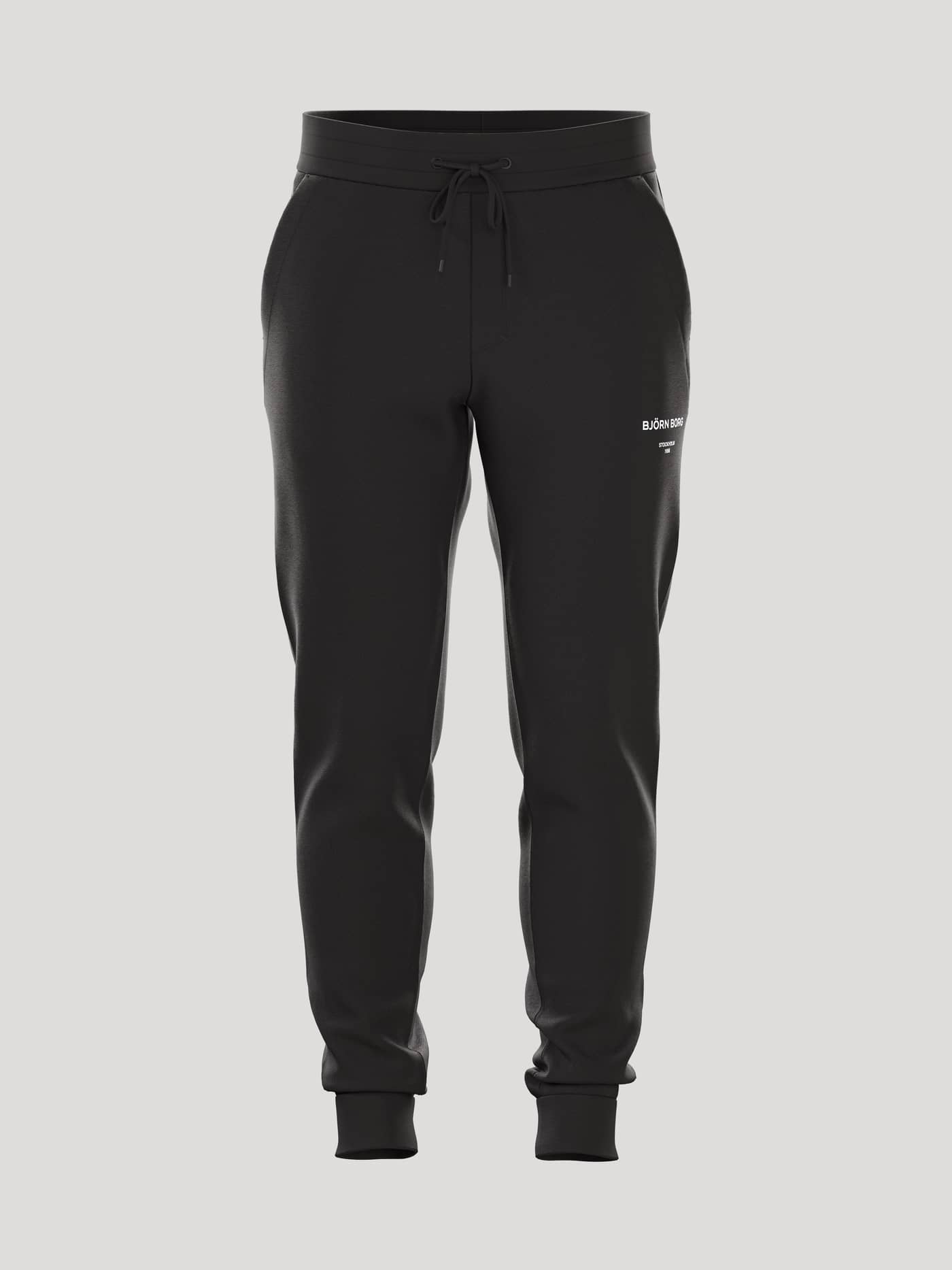 Vorderansicht der Borg Essential 1 Sweatpants für Herren in Black Beauty (Schwarz) aus Baumwollmix mit stilvollem Fit. - Image 1