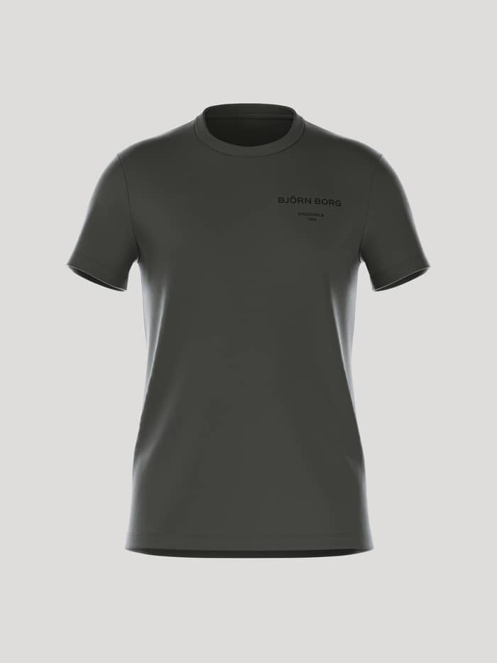 Borg Essential 1 T-Shirt i Peat (Grön) för herrar sedd framifrån med en svart logotyp, perfekt för en stilren fritidslook.