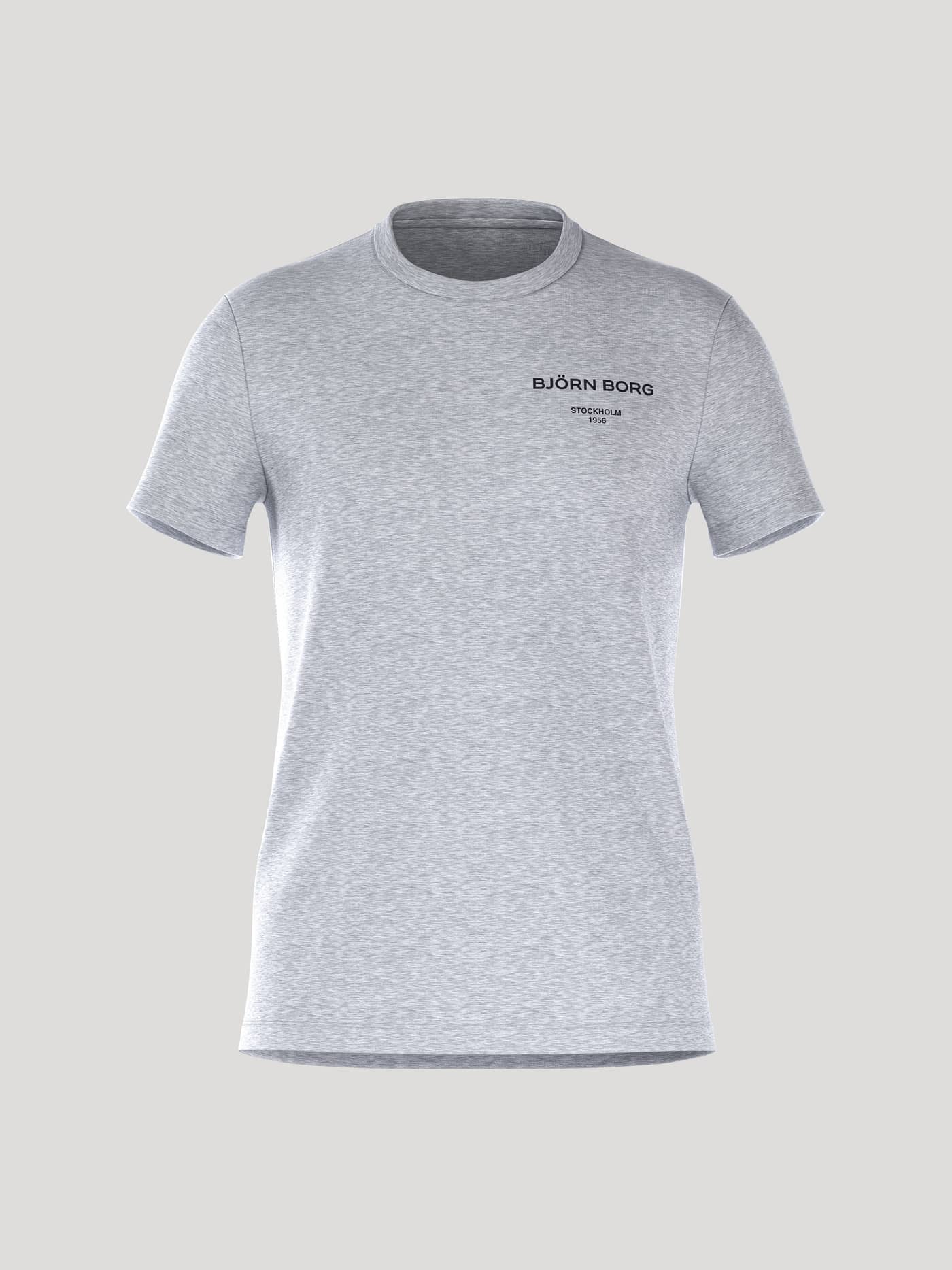Borg Essential 1 T-Shirt i Light Grey Melange (Grå) set forfra i bomuld med sort logo og moderne pasform til fritid. - Image 1