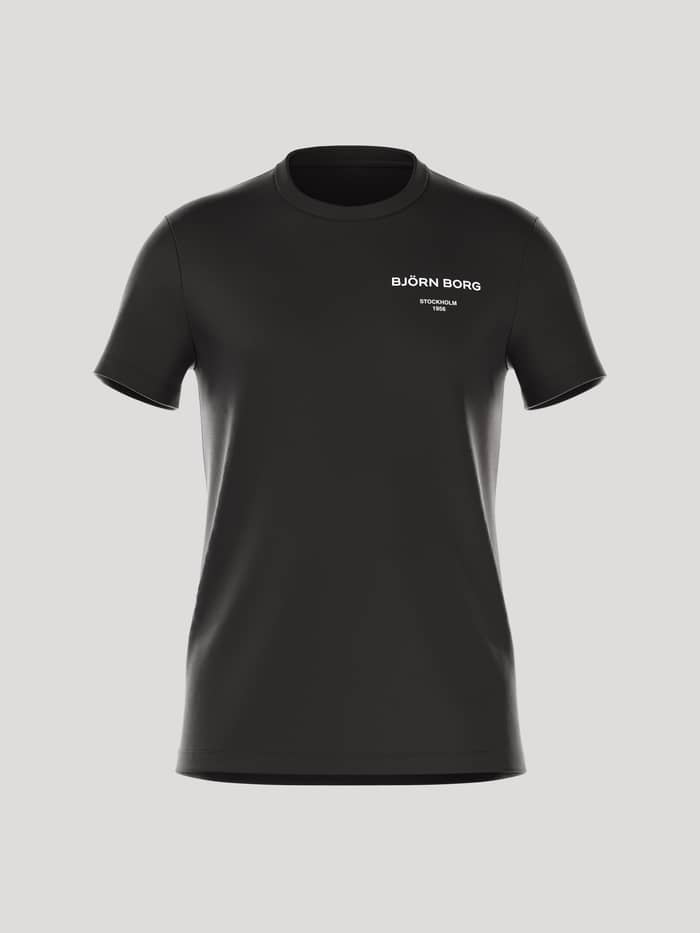 Borg Essential 1 T-Shirt i Black Beauty (Svart) för herrar sedd framifrån med en liten vit Björn Borg-logotyp på bröstet.