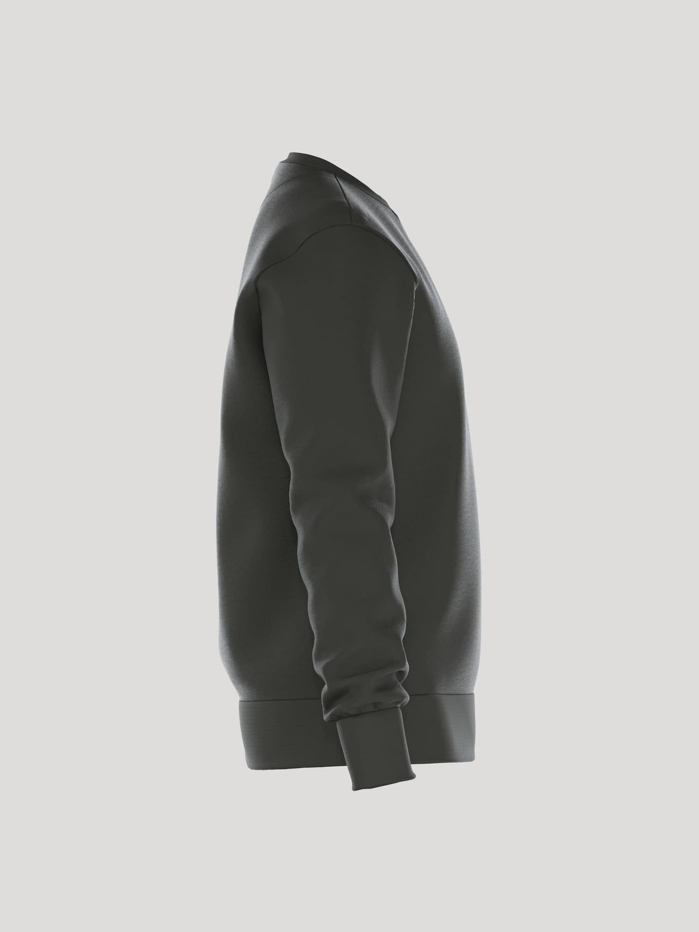 Side profile of the men's Borg Essential 1 Sweatshirt in Peat on a grey background. - Image 2