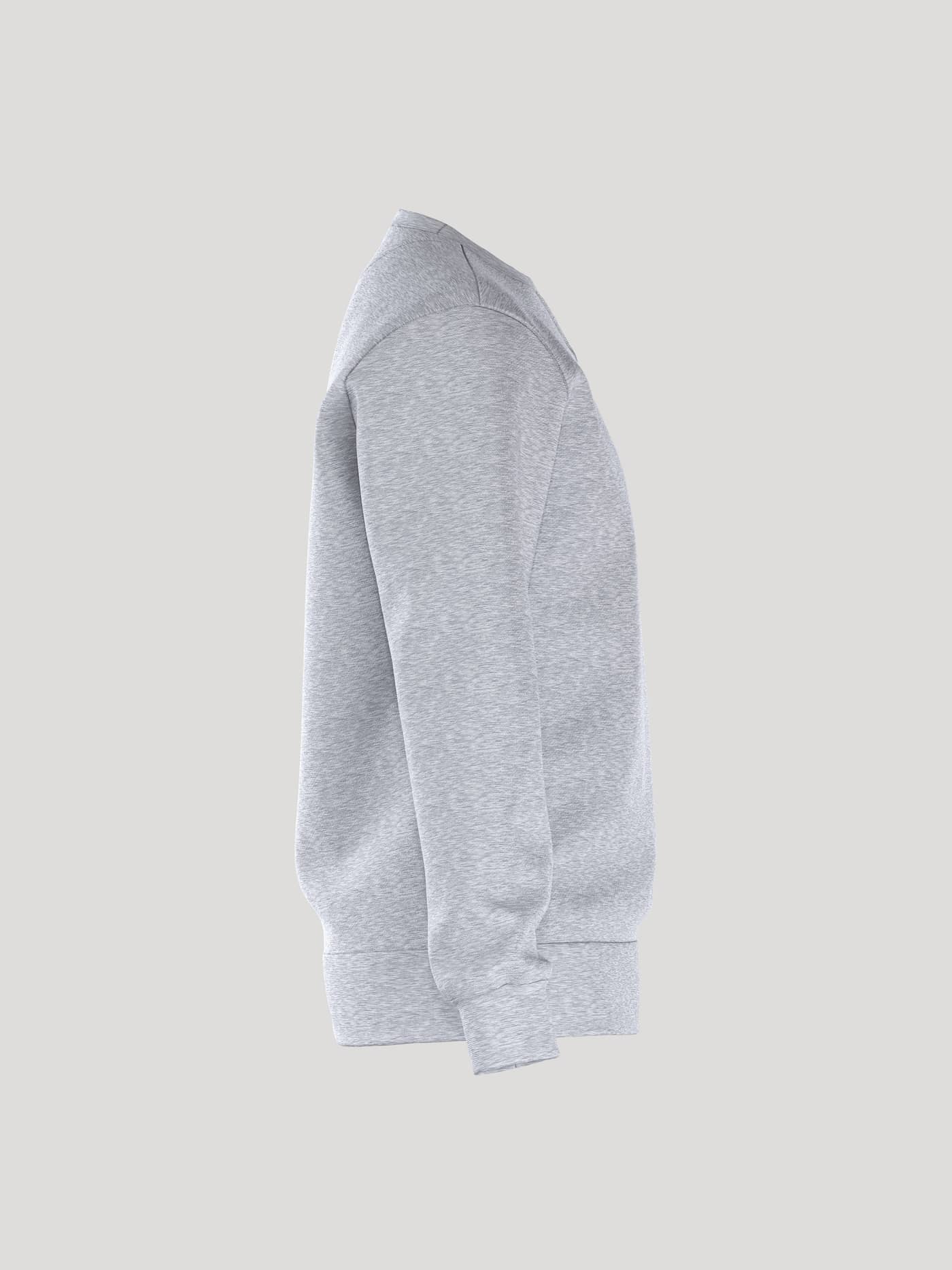 Side view of the Borg Essential 1 Sweatshirt in light grey melange, on a plain background. - Image 2