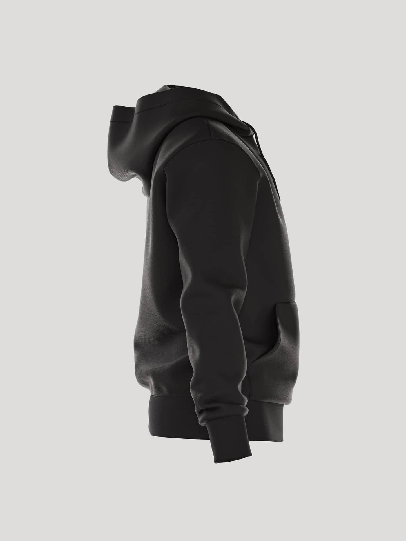 Seitenansicht des Borg Essential 1 Hoodie für Herren in Black Beauty (Schwarz) mit stylishem Fit vor hellgrauem Hintergrund. - Image 3