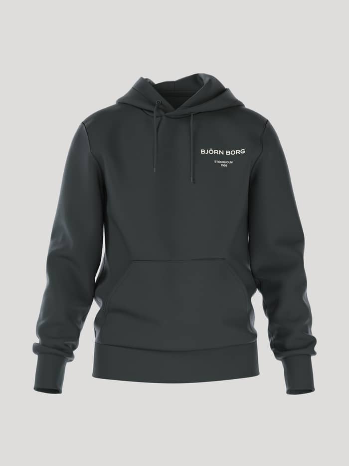 Front view of the men's cotton blend Borg Essential 1 Hoodie in Urban Chic (Green) with a relaxed fit and white chest logo.