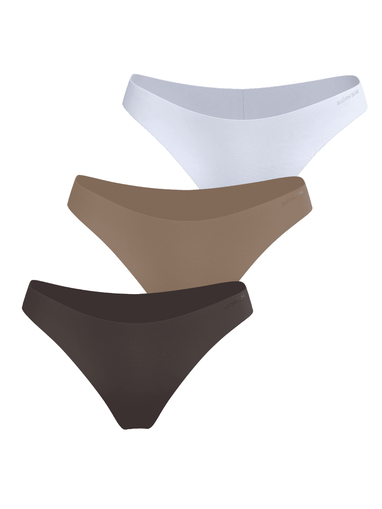 Invisible Briefs 3-pack in white and brown microfiber jersey, featuring a seamless fit, laser-cut edges, and tonal logos. - Image 2