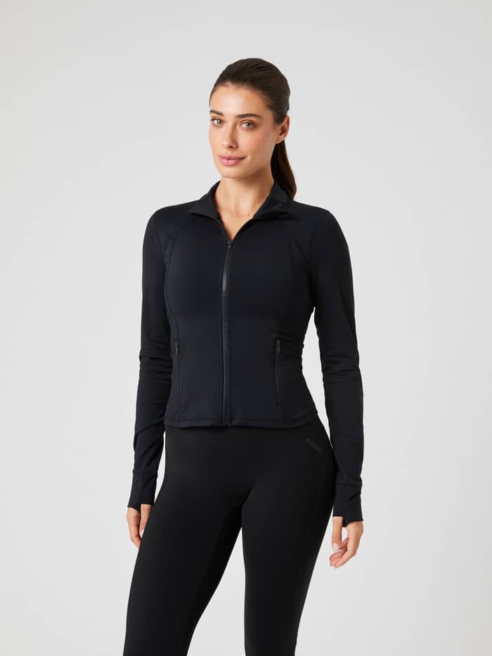 Borg Soft Zip Midlayer in Black Beauty (Zwart) in vooraanzicht, slim fit voor stijl en prestaties tijdens training. - Image 2