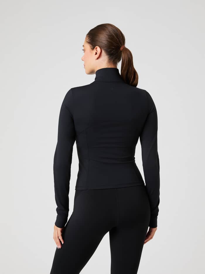 Borg Soft Zip Midlayer in Black Beauty (Zwart), achteraanzicht met tonaal logo en een slim-fit pasvorm voor training. - Image 3