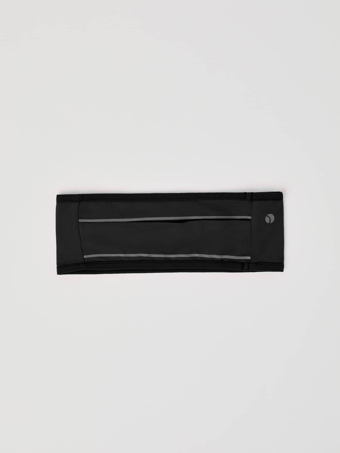 Flat-lay view of the Borg Headband in Black Beauty (Black) featuring reflective stripes for training. - Image 1