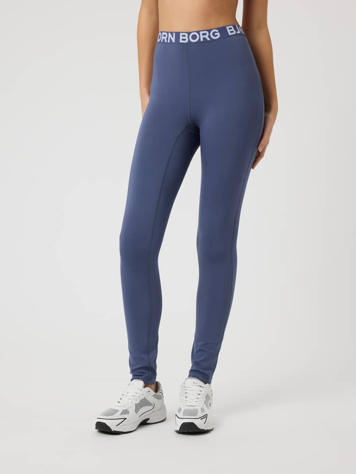 Kids Borg Leggings in Nightshadow Blue (Blue) with a white branded waistband for active training.