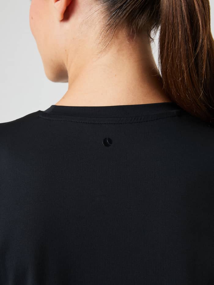 Back view close-up of the Borg Sports T-Shirt in Black Beauty (Black) featuring a tonal logo and a stylish training fit. - Image 5