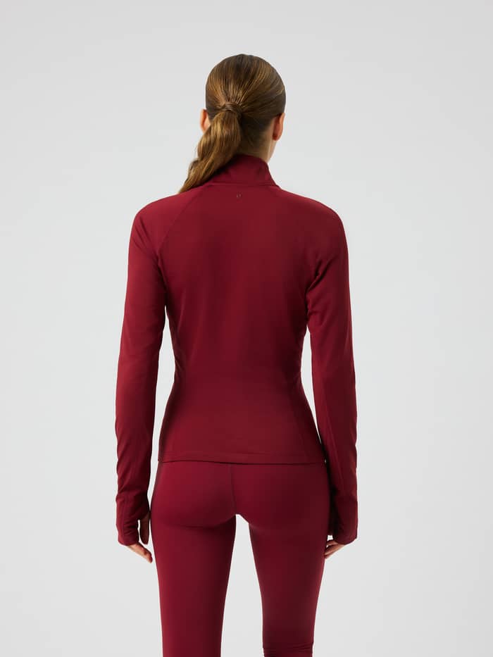 Achteraanzicht van de Borg Full Zip Midlayer in Cabernet (Rood) voor training met een strakke, functionele pasvorm.