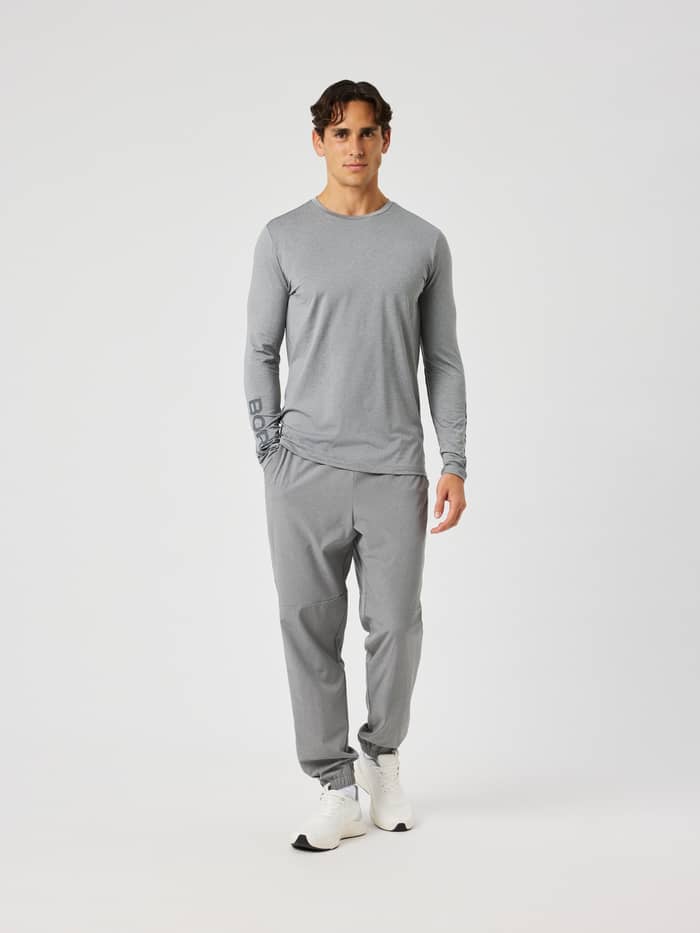 Borg Long Sleeve T-Shirt in grey melange (grey) for training, featuring a subtle logo and comfortable stretch fabric.
