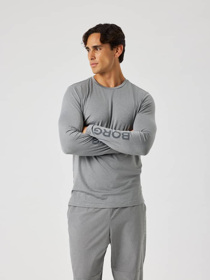 Borg Long Sleeve T-Shirt in Grey Melange (Grey) featuring a long-sleeve design with a Borg logo for training.
