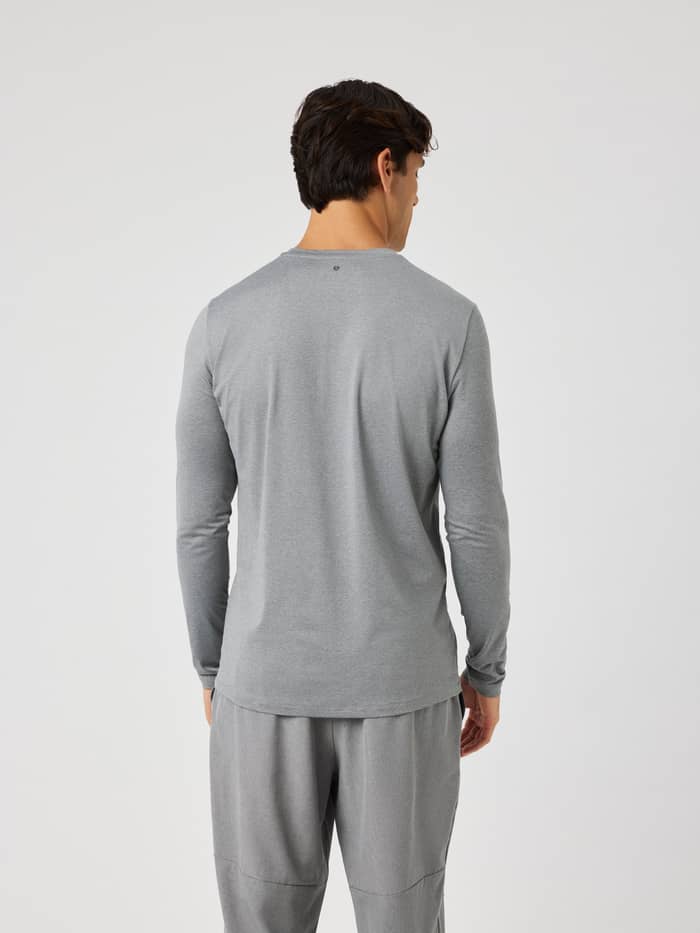 Back view of the Borg Long Sleeve T-Shirt in grey melange (grey) for training.