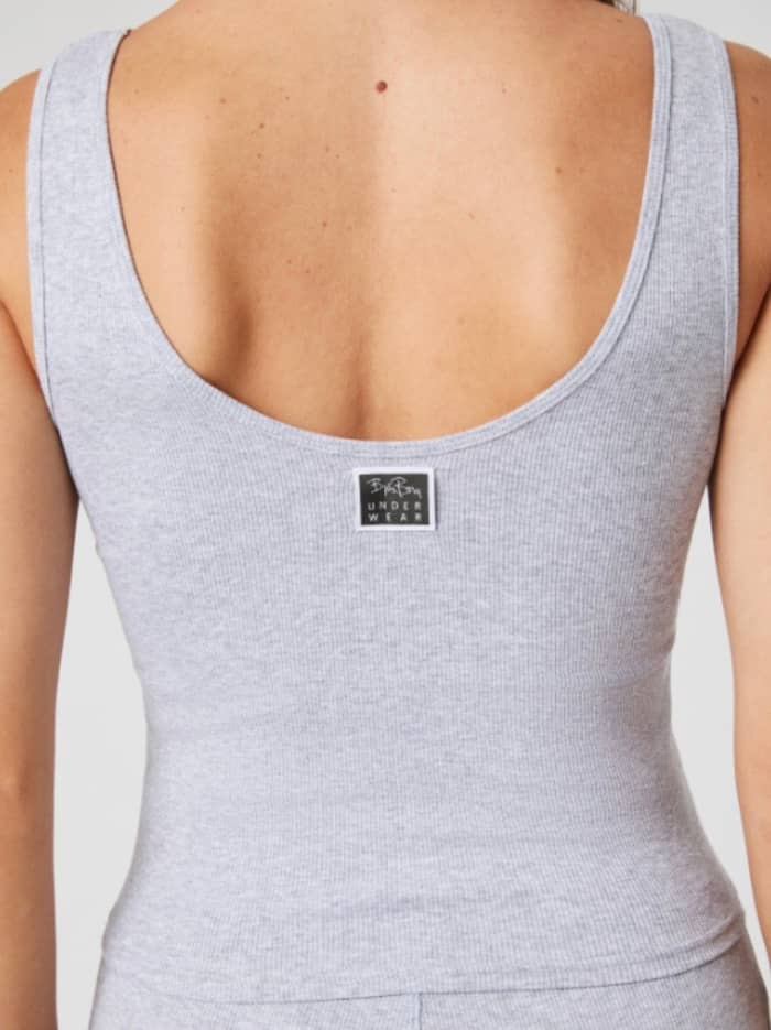 Vue arrière du Original Rib Tank en Light Grey Melange (Gris), avec une coupe slim côtelée et une étiquette noire. - Image 4