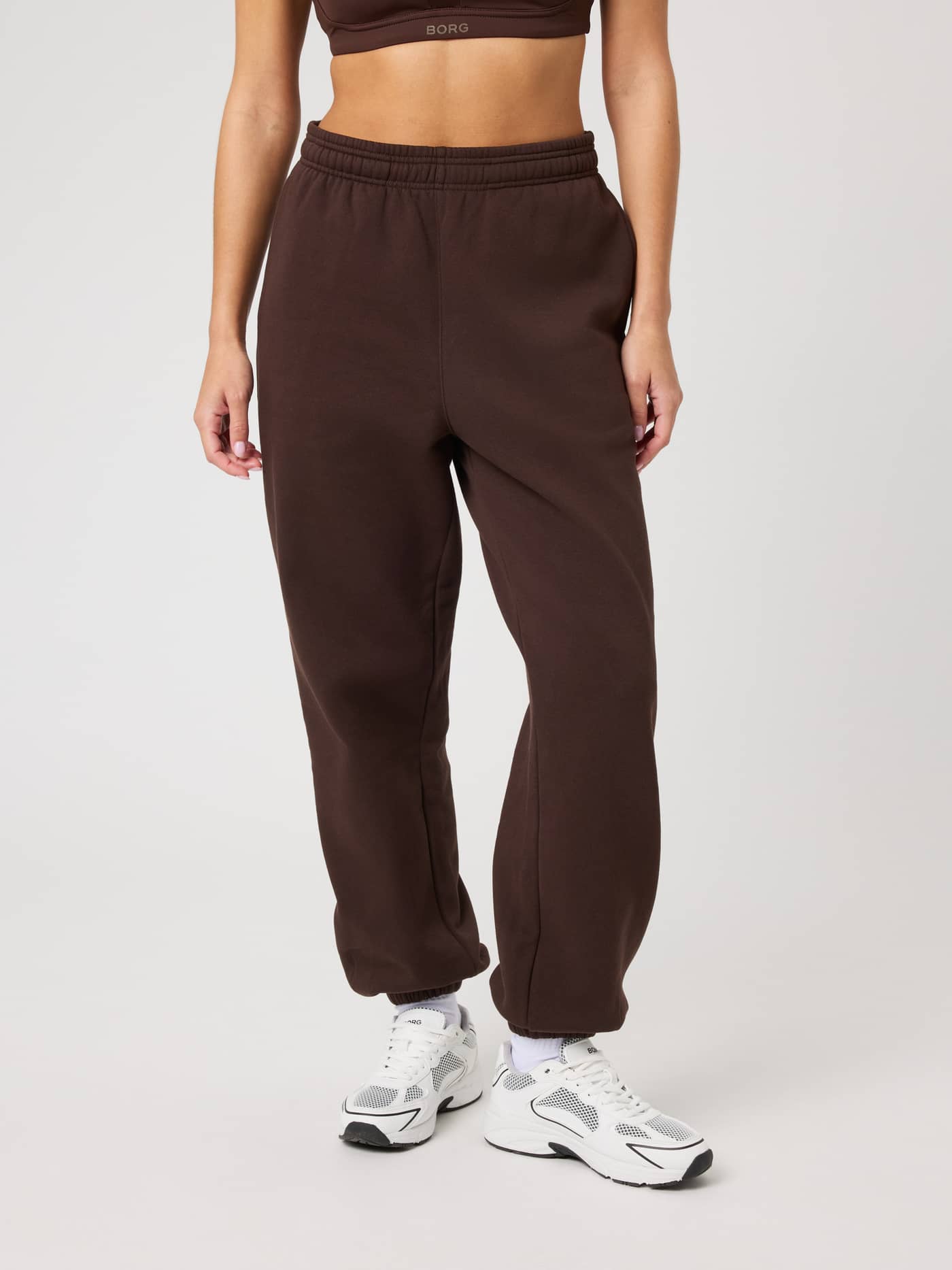 Front view of Studio Oversized Sweatpants in Coffee Bean (Brown) featuring a relaxed, high-waisted fit for studio sessions. - Image 2