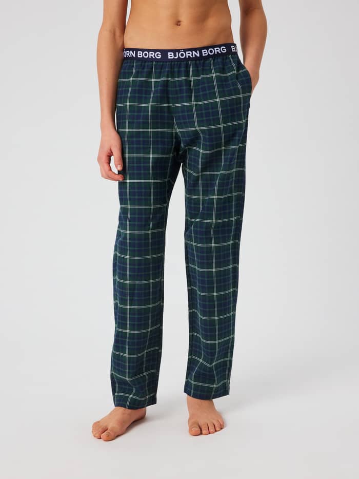 Core Pyjama Pants in tartan check featuring a white logo waistband and side pockets.