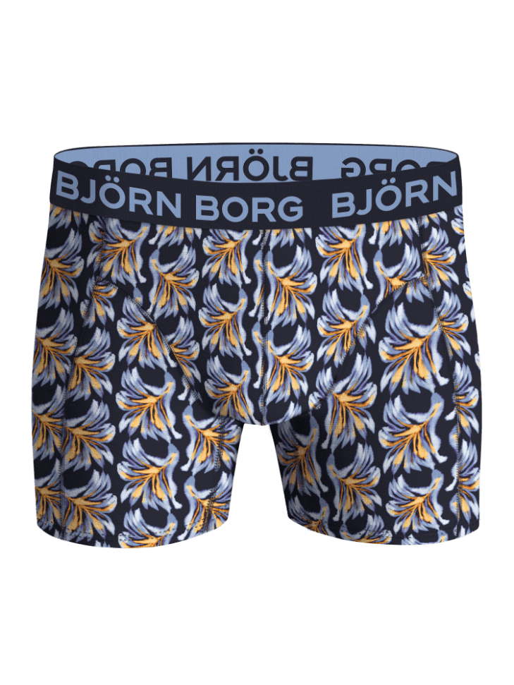 Cotton Stretch Boxers 3-pack boxer briefs in blue (Blue) floral print with a light blue logo on the navy waistband. - Image 4